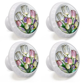 Artinhand 4 Pack Colorful Tulip Cabinet Knobs for Kitchen Bathroom