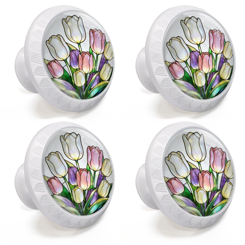 Artinhand 4 Pack Colorful Tulip Cabinet Knobs for Kitchen Bathroom