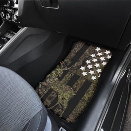 ELEQIN Car Floor Mats Car Mat Deer American Flag Carpet Auto Mat Automobile Carpet Cover, All Weather Carpet Non Rubber Backing
