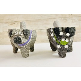 MA&DE 2x Small Pig Molcajete Mortar & Pestle Stone; 2 Molcajetes Chicos De Marranito