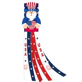 40 Inches Uncle Sam Windsock Decoration, Patriotic USA Themed Hanging Outdoor Wind Sock Ornament with Red, White, Blue Streamers, 'USA' Lettering, and Stars for 4th of July, Memorial Day, Veterans Day