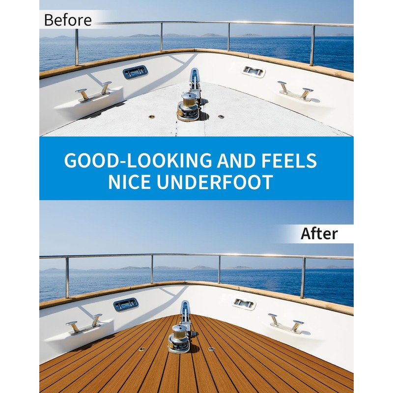 OCEANBROAD Boat Flooring EVA Foam Self-Adhesive 96''x45.6''/36''/28.8''/16.8'' Faux Teak Marine