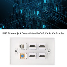 Wall Plate 6 Ports HD Multimedia Interface CAT6 TV F Head Ethernet Wall Plate with Retaining Clip, Keep Tidy, Easy to Use for Home Office