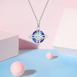 UYBNRK Nudo De Bruja Plata 925 Original Witches Knot Necklace Crystal Necklaces for Women Sterling Silver Crystal Pendant Jewelry Gifts for Women