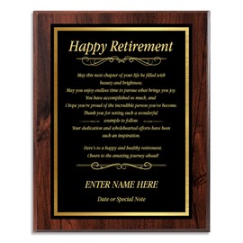 Custom Retirement Plaque for Service Recognition - Retirement Gifts for Men and Women - Happy Retirement Gifts and Award Plaque for Boss, Teacher, Coworker, Employees (Happy Retirement, 8" X 10")