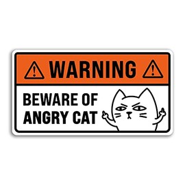 2 x Beware of Angry Cat Sign Vinyl Stickers - Pets Animals Pet Kitten Cats Car Bedroom Door Kids Girls Birthday Christmas Gift Sticker #76467 (20cm Wide)