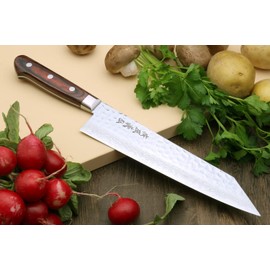 Yoshihiro VG10 Hammered Damascus Kiritsuke Sword Tip Multipurpose Japanese Chef Knife 8.25 inch - Western Style Mahogany Handle