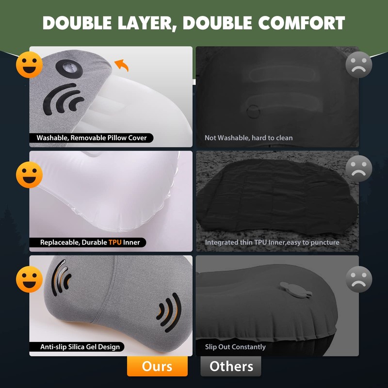 HIKENTURE Inflatable Pillow with Removable Cover - Camping Pillow -