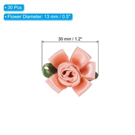 PATIKIL Mini Satin Ribbon Roses, 30 Pcs Small Rosettes Fabric Flowers with Green Leaves for Craft Projects Embellishments Applique, Champagne