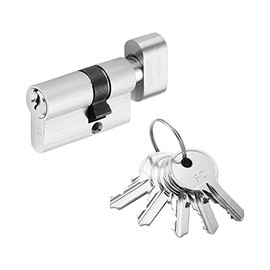Knob Cylinder with 5 Keys | Stainless Steel Look | For Glass Door Locks (15K/30 (Inward))