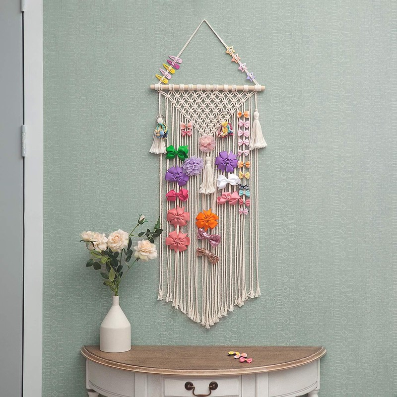 Macrame Hair Bow Holder Hanging Hair Clips Hanger Headband Storage