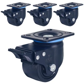 3 inch Low Gravity Center Caster Wheel, TZZCA Swivel Plate Heavy Duty Industrial Caster with Brake Nylon Wheel Set of 4 Load Capacity 4400lbs Low Profile Caster for Cart, Toolbox Workbench