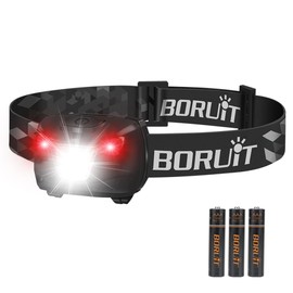 BORUIT BR01 LED Headlamp with Red White Light - 4 Modes 3A (AAA) Battery Powered for Kids Adult Camping Running Hunting Head Lamp Bright 240 Lumen fit Hiking Reading Working Fishing