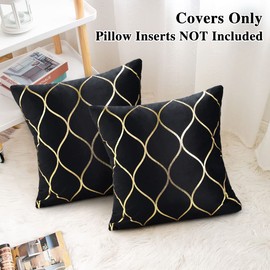 Hanrunsi Cushion Cover Black and Gold Velvet Decorative Throw Pillow Covers Soft Modern Cushion Case for Living Room Bedroom Sofa 2 Pieces 40 x 40cm