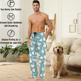 visesunny Men's Pajama Bottoms Cotton Lightweight Funny White Goose Cartoon Casual Lounge Pants with Pockets Soft Sleep Pj for Men