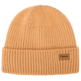 Pwperry Mens Beanie Cuffed Knit Hats Warm Winter Caps for Men and Women Ginger Yellow