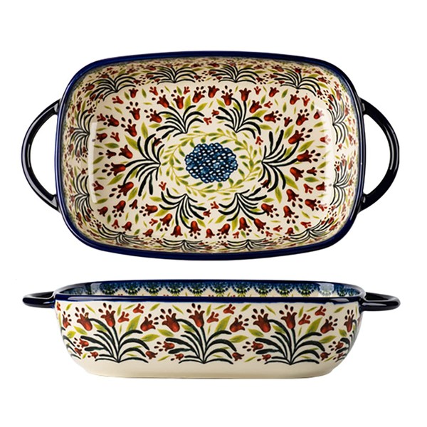 Bicuzat Vintage Style Tulip Flower Pattern Ceramic Bakeware Casserole Dish