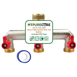 MYPURECORE Brass 3-Way Garden Hose Tap Splitter with PTFE Tape – Durable 3/4" Outdoor Tap Connector with Individual Valves | Brass Hose Connector for Garden Irrigation, Hosepipe Fittings & Adapters