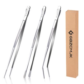 GBZCMJK 3 Pcs Kitchen Tweezers, 12'' and 11.6" Stainless Steel Tongs For Cooking, Professional Cooking Tongs, Chef Cooking Tweezers, Sea food, BBQ, Plating and Serving