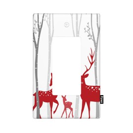 Pznen Birch Tree with Deer Single Rocker Wall Plate Winter Woodland Decorator Rocker Switch Plate Decorative 1 Gang Lightswitch Cover Home & Office