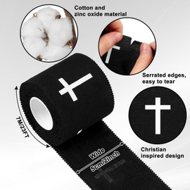 Geiserailie Christian Athletic Tape with Cross 2IN X 23FT Religious Cotton Sport Tape Wrist Ankle Tape for Sports Tennis Gymnastics Trainers Boxing Athlete First Aid Injury Wrap(Black)