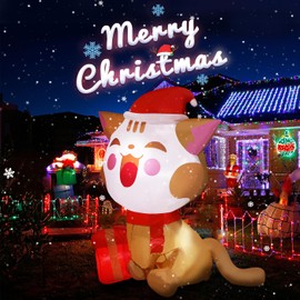 Purplecrystal-4Ft/1.2M Decoración Exterior Inflable para Gatos de Navidad, Luces LED integradas, Gato navideño decoración de Patio, para Fiesta de Navidad, al Aire Libre, jardín, decoración de césped