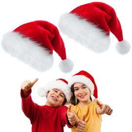 IUKUNNE Pack of 2 Christmas Hats, Red Christmas Hats, Plush, Christmas Party Hat, Santa Hat, Plush Side Santa Hat, Christmas Hat Plush