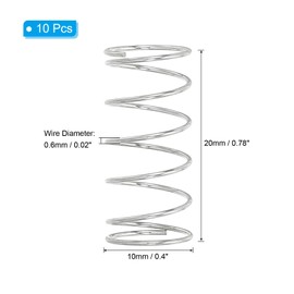 PATIKIL Compression Spring, 0.6mm Wire Dia x 10mm OD x 20mm L, 10 Pcs 304 Stainless Steel Mechanical Extension Small Springs Pen Springs Assortment Kit for Shop and Home Repairs