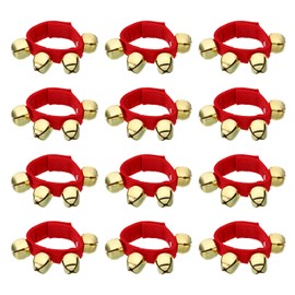 PATIKIL 12pcs Wrist Bells, Jingle Bells Ankle Bells Wrist Bells Bracelet Percussion Instruments Musical Rhythm Band with 4 Golden Bells for Party Christmas, Red