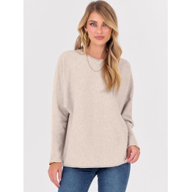 ANRABESS Womens Oversized Batwing Sleeve Sweaters Crewneck Casual Fall Knit Loose Pullover Tops 2025 Work Winter Outfits Almond M