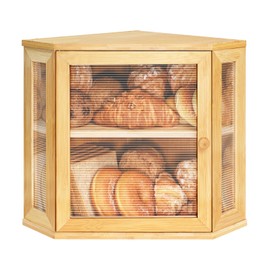 Ollieroo Bread Box,Bamboo Bread Container,Double Layer Large Capacity Storage Bins,Kitchen Countertop Bread Box,Bread Saver with Acrylic Wavy Door Panel,Bamboo,Meduim
