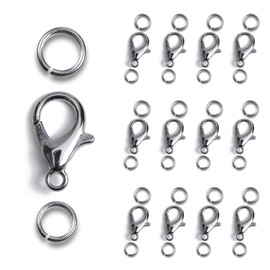 AD Beads 50 Pieces Lobster Claws Clasps Plus 100 Pieces 7mm Open Jump Rings Suitable for Necklace Bracelets Jewelry (8x15mm, Gunmetal)