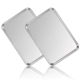 Stainless Steel Baking Sheet Set of 2, Deedro Cookie Sheet Metal Baking Pan Oven Tray, Non Toxic & Heavy Duty, Rust Free & Mirror Finish, Easy Clean & Dishwasher Safe, 20 x 14 x 1.3 Inch