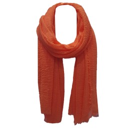 World of Shawls Chic Ladies Crinkle Distressed Effect Scarf with Fringed Edges (Rust Orange)