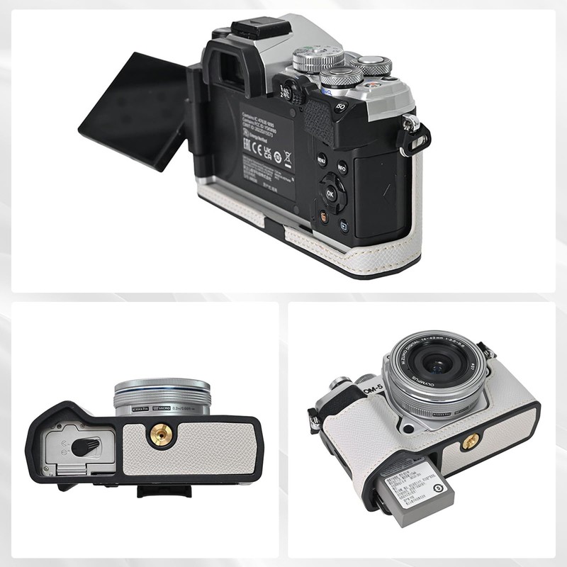 Rieibi PU Leather Half Case for Olympus OM-5/Olympus OM-D E-M5