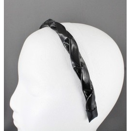 Black braided headband faux leather band grip teeth braid 5/8 inch wide faux patent leather shiny