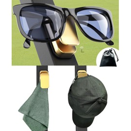 Femlotank Sunglass Holder for Golf Cart, Magnetic Aluminium Sunglass Holder Clip Accessory for Golf Carts, Silicone Padded Eyeglass Clip Universal Fit with Gift Storage Bag (Gold)
