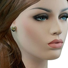 Cloisonne Lovebirds Heart Pierced Stud Earrings Gray 1/2' Adorable Statement Jewelry Earrings for Women AG4224