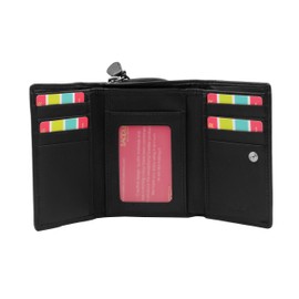 Saddler Genuine Soft Leather Trifold Ladies Wallet Boerse Wallet with Metal Frame, 12 cm - black - Einheitsgröße