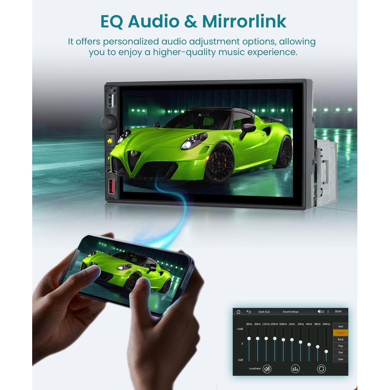 Single Din Car Stereo with Wireless Carplay Android Auto, 7