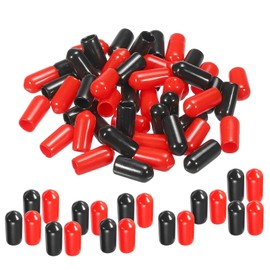 TA-VIGOR 50Pcs Rubber End Caps, 6mm ID Round Flexible Screw End Caps Thread Protectors, Vinyl Bolt Covers Rubber Covers for Screws, Tubes, Cables, Wires, etc, Black Red
