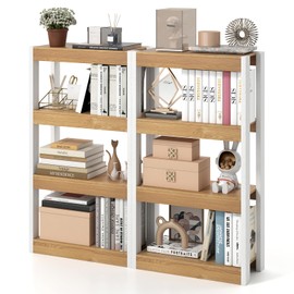 LOKO 4 Tier Open Bookshelf Set of 2, Freestanding Wooden Bookcase with Storage Shelves, 2 Anti-toppling Devices, Modern Display Shelf Storage Rack for Living Room Bedroom Study (2,Natural & White)