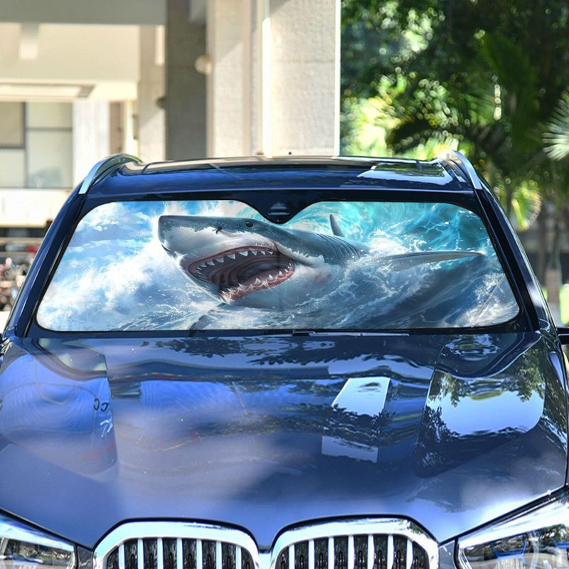 Windshield Sun Shade Cute Shark Blue Ocean Wave Front Window