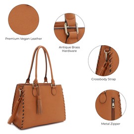 JESSIE & JAMES | Lioness Concealed Carry Satchel Bag with Tassel, Top Handle Purse with Crossbody Shoulder Strap - Tan