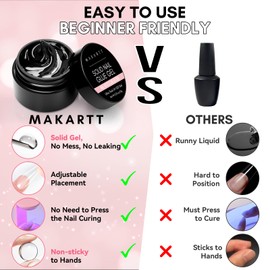 Makartt Solid Nail Glue Gel for Press on Nails: Strong Gel Nail Glue for Fake Nails, Long Lasting Clear Hard 3D Sculpting Gels for DIY Home and Salon Use 15ML UV Light Cured