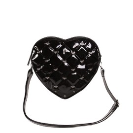 Rock Rebel Quilted Flying Bat Studded Mina Women’s Shoulder Bag Heart Shaped Dracula Purse (Glossy Black)