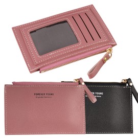 BETESSIN Pack of 2 mini card pockets, Black and Brick Red, Elegant