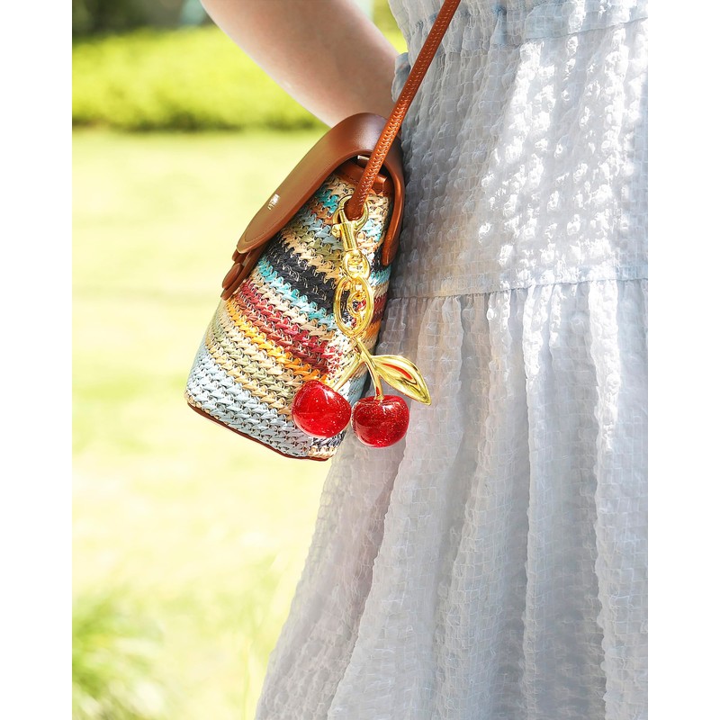 LightOnIt Cherry Bag Charms & Gold Initial Keychain for Handbags
