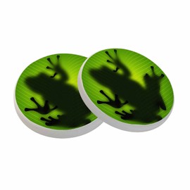 oFloral Frog Green Coasters for Drinks Funny Animal Jump Hazy Feeling Cups Place Mats for Home Decor Set of 2, 4 Inch