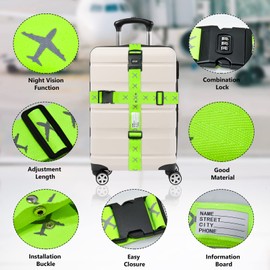AOKITO Suitcase Strap, Suitcase Strap, Pack of 4 with Combination Lock, Suitcase Luggage Straps with Fixed Buckle & Name Tag, Adjustable Strap for 20-34 Inch Suitcases (Blue Lake & Bright Green)